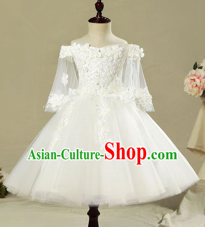 Children Model Show Dance Costume Off Shoulder Veil Dress, Ceremonial Occasions Catwalks Princess Full Dress for Girls