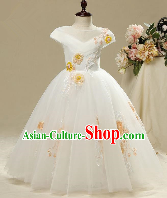 Children Model Show Dance Costume Embroidered Full Dress, Ceremonial Occasions Catwalks Princess Dress for Girls