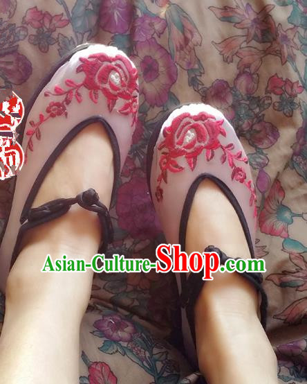 Asian Chinese Shoes Wedding Shoes Pink Satin Shoes, Traditional China Opera Shoes Hanfu Shoes Embroidered Princess Shoes
