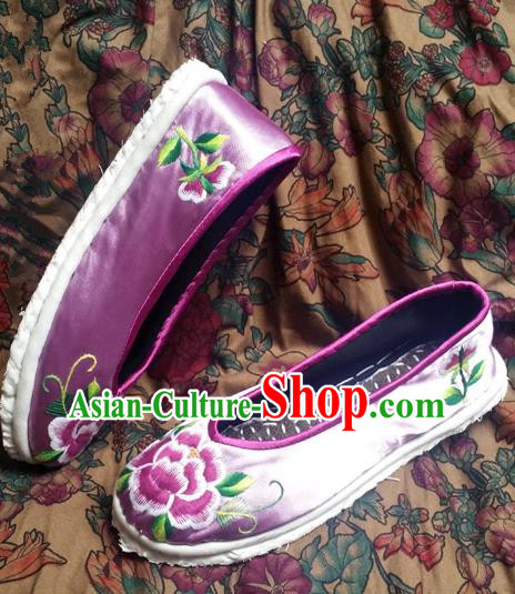 Asian Chinese Shoes Wedding Shoes Embroidered Purple Shoes, Traditional China Opera Shoes Hanfu Shoes Embroidered Shoes
