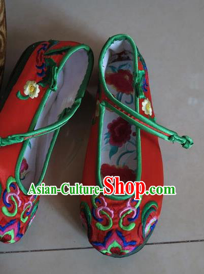 Asian Chinese Martial Arts Shoes Wedding Shoes Handmade Red Embroidered Shoes, Traditional China Princess Shoes Hanfu Shoe for Women