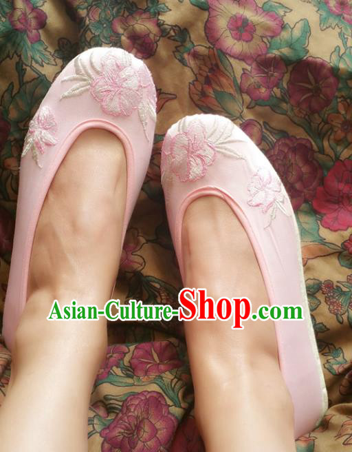 Asian Chinese National Embroidery Pink Cloth Shoes, Traditional China Princess Handmade Embroidered Shoes Hanfu Shoe for Women