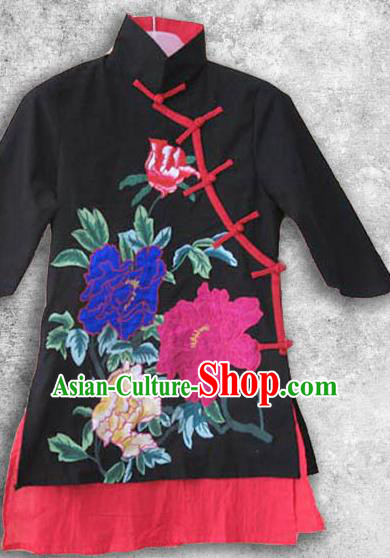 Traditional Chinese Classical Costume Embroidered Blouse, Folk Dance Upper Outer Garment for Women