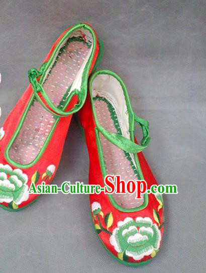 Asian Chinese National Embroidered Red Shoes, Traditional China Princess Handmade Shoes Hanfu Embroidery Wedding Shoe for Women