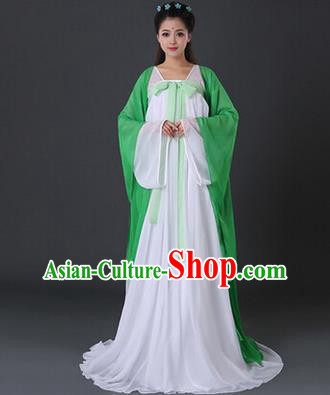 Asian China Ancient Tang Dynasty Palace Lady Costume, Traditional Chinese Princess Hanfu Embroidered Green Dress Clothing for Women