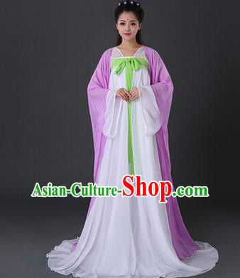 Asian China Ancient Tang Dynasty Palace Lady Costume, Traditional Chinese Princess Hanfu Embroidered Purple Dress Clothing for Women