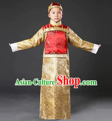 Traditional Ancient Chinese Manchu Prince Costume, Asian Chinese Qing Dynasty Minister Clothing for Kids