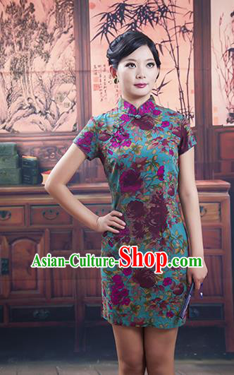 Traditional Ancient Chinese Republic of China Cheongsam, Asian Chinese Chirpaur Short Green Qipao Dress Clothing for Women