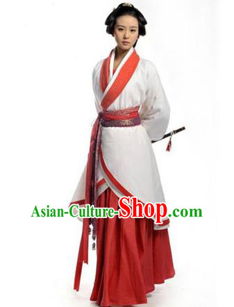 Asian China Ancient Han Dynasty Palace Lady Costume, Traditional Chinese Hanfu Embroidered Curve Bottom Clothing for Women