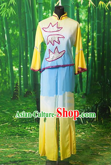 Traditional Chinese Classical Dance Yangge Fan Dancing Costume, Folk Dance Drum Dance Yangko Yellow Clothing for Women