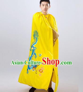 Traditional Ancient Chinese Manchu Prince Costume Long Yellow Cloak, Asian Chinese Qing Dynasty Royal Highness Embroidered Mantle Clothing for Men