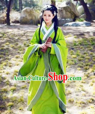 Traditional Ancient Chinese Imperial Consort Costume, Elegant Hanfu Chinese Han Dynasty Imperial Empress Green Embroidered Clothing for Women