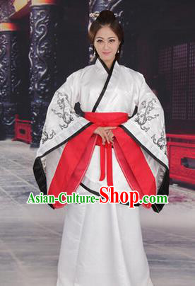 Traditional Ancient Chinese Imperial Consort Costume, Elegant Hanfu Chinese Han Dynasty Imperial Empress White Embroidered Clothing for Women