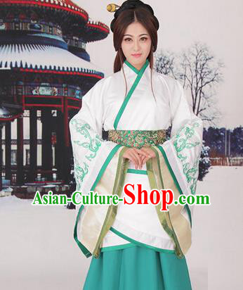 Traditional Ancient Chinese Imperial Consort Costume, Elegant Hanfu Chinese Han Dynasty Imperial Empress Green Embroidered Clothing for Women