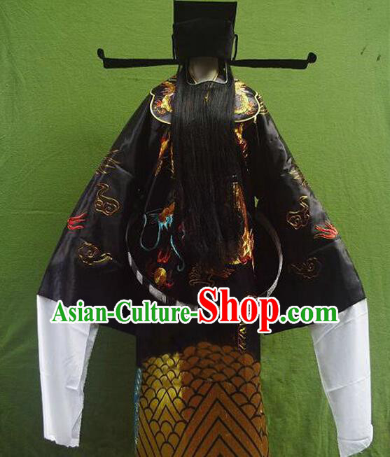 Traditional Chinese Peking Opera Bao Zheng Costume Embroidered Robe, China Ancient Beijing Opera Black Gwanbok for Men