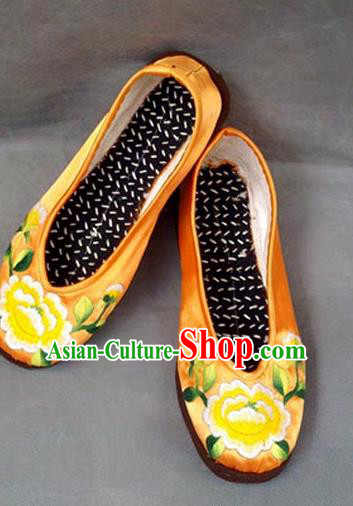 Traditional Chinese National Yellow Shoes Embroidered Shoes, China Handmade Shoes Hanfu Embroidery Shoes for Women