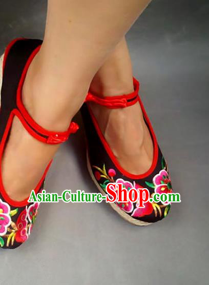 Traditional Chinese National Black Cloth Shoes Embroidered Shoes, China Handmade Shoes Hanfu Embroidery Flower Shoes for Women