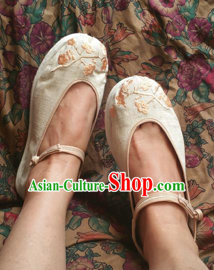 Traditional Chinese National Embroidered Shoes Handmade Linen Shoes, China Hanfu Embroidery Flowers Shoes for Women