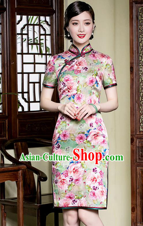 Traditional Chinese National Costume Elegant Hanfu Mulberry Silk Cheongsam, China Tang Suit Plated Buttons Chirpaur Dress for Women