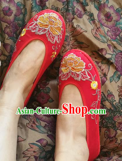 Traditional Chinese National Embroidered Shoes Handmade Red Shoes, China Hanfu Embroidery Flowers Wedding Shoes for Women