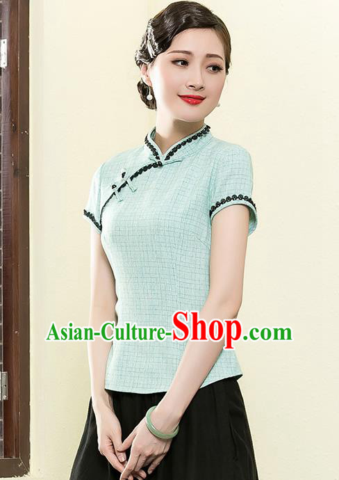 Traditional Chinese National Costume Elegant Hanfu Plated Button Green Shirt, China Tang Suit Upper Outer Garment Cheongsam Blouse for Women