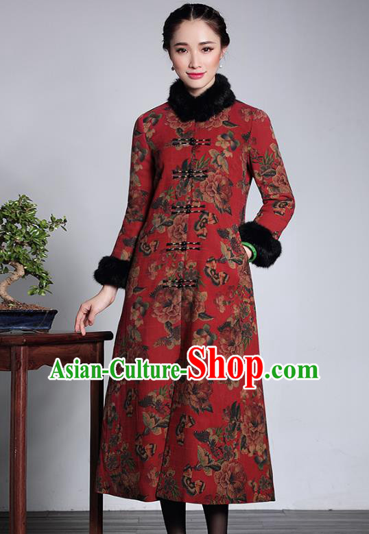 Traditional Chinese National Costume Elegant Hanfu Cheongsam Coat, China Tang Suit Plated Buttons Chirpaur Dust Coat for Women