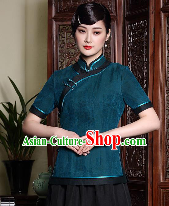 Traditional Chinese National Costume Elegant Hanfu Plated Button Green Silk Shirt, China Tang Suit Upper Outer Garment Cheongsam Blouse for Women