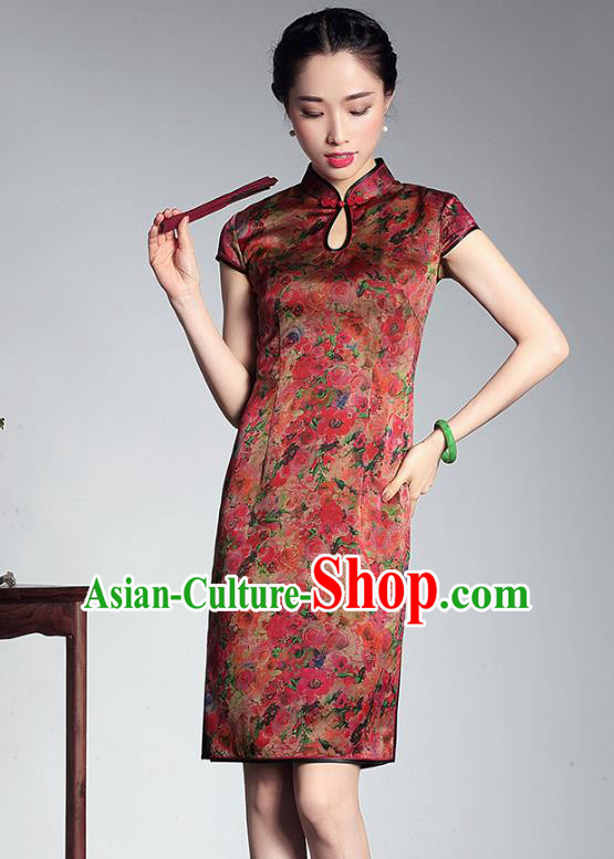 Traditional Chinese National Costume Elegant Hanfu Plated Button Mandarin Qipao, China Tang Suit Cheongsam for Women