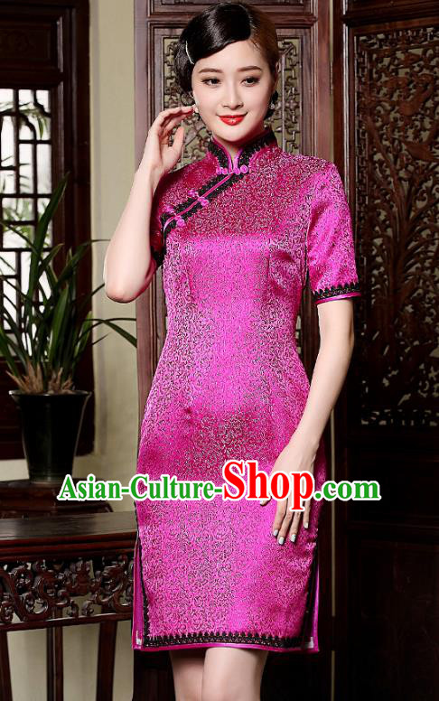 Traditional Chinese National Costume Hanfu Mandarin Qipao Dress, China Tang Suit Rosy Silk Cheongsam for Women