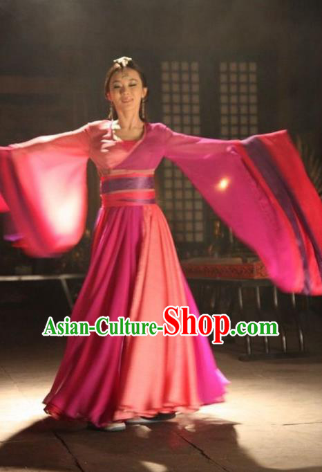 Asian China Tang Dynasty Palace Lady Dance Costume and Headpiece Complete Set, Traditional Chinese Ancient Princess Hanfu Embroidered Clothing for Women