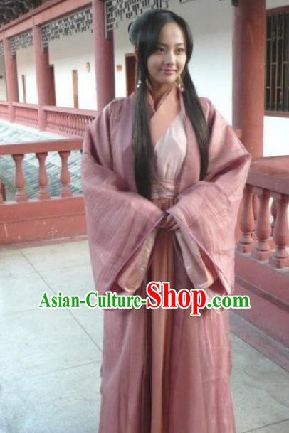 Asian China Han Dynasty Young Lady Costume, Traditional Chinese Ancient Princess Hanfu Embroidered Clothing for Women