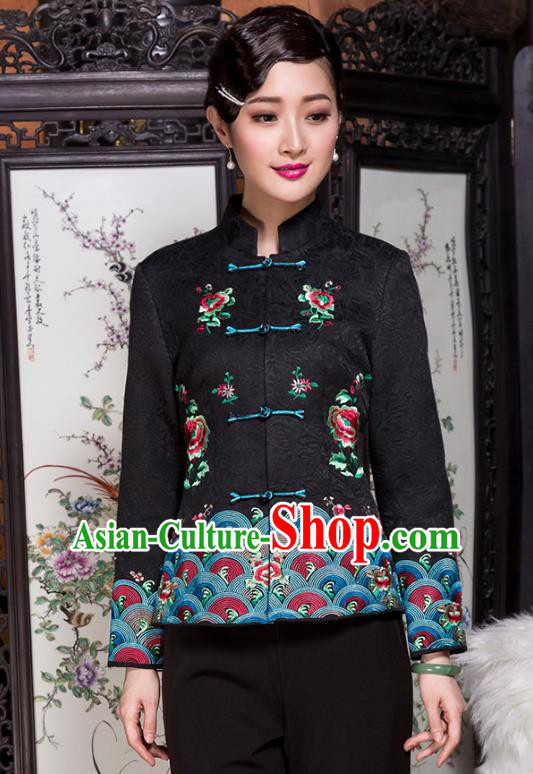 Traditional Chinese National Costume Plated Buttons Qipao Upper Outer Garment, China Tang Suit Chirpaur Coat Cheongsam Embroidered Jacket for Women