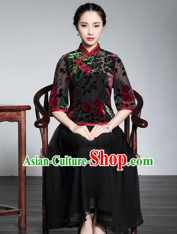 Traditional Chinese National Costume Plated Buttons Qipao Dress, China Tang Suit Chirpaur Silk Cheongsam for Women