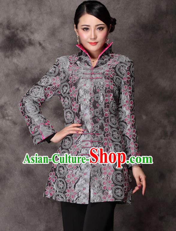 Traditional Chinese National Costume Plated Buttons Lilac Silk Qipao Jacket, Top Grade Tang Suit Stand Collar Cheongsam Coats for Women