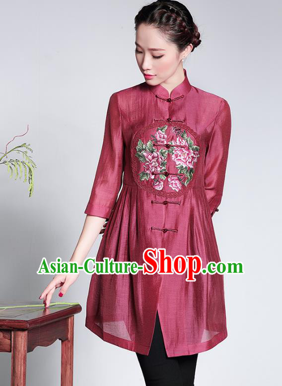 Traditional Ancient Chinese Young Lady Retro Cheongsam Embroidered Coats, Asian Republic of China Qipao Tang Suit Upper Outer Garment Jacket for Women