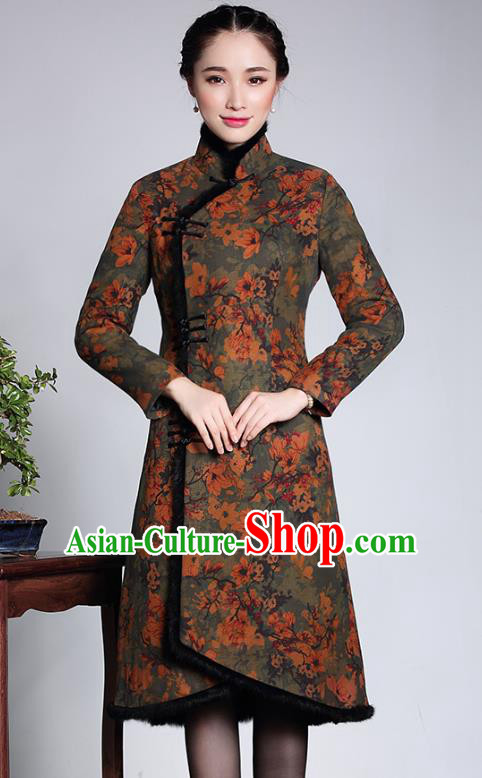 Traditional Chinese National Costume Cotton-padded Qipao Dress, Top Grade Tang Suit Stand Collar Cheongsam for Women