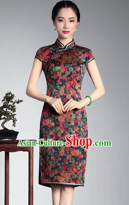 Traditional Chinese National Costume Qipao Watered Gauze Dress, Top Grade Tang Suit Stand Collar Cheongsam for Women