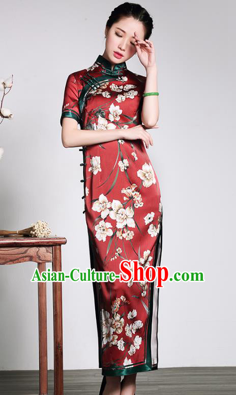 Traditional Ancient Chinese Young Lady Red Silk Cheongsam, Republic of China Stand Collar Qipao Tang Suit Dress for Women