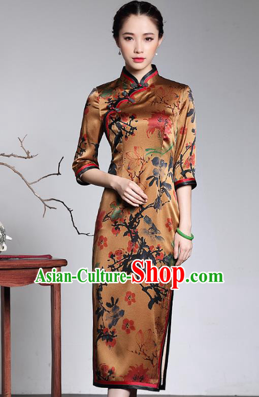 Traditional Ancient Chinese Young Lady Retro Printing Watered Gauze Cheongsam, Asian Republic of China Qipao Tang Suit  Dress for Women