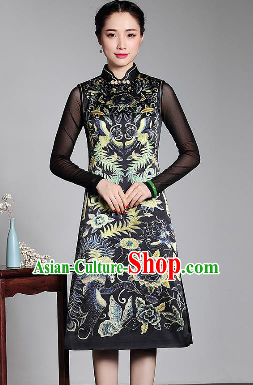 Asian Republic of China Top Grade Plated Buttons Silk Printing Cheongsam, Traditional Chinese Tang Suit Qipao Dress for Women