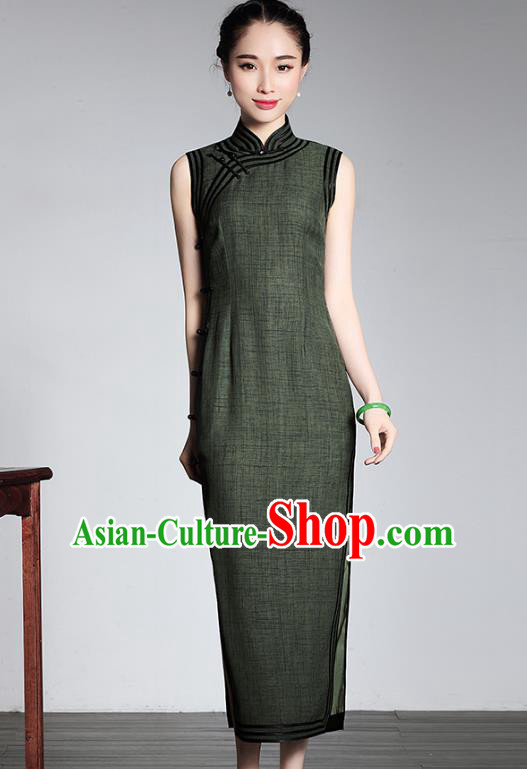 Asian Republic of China Top Grade Plated Buttons Green Cheongsam, Traditional Chinese Tang Suit Qipao Dress for Women