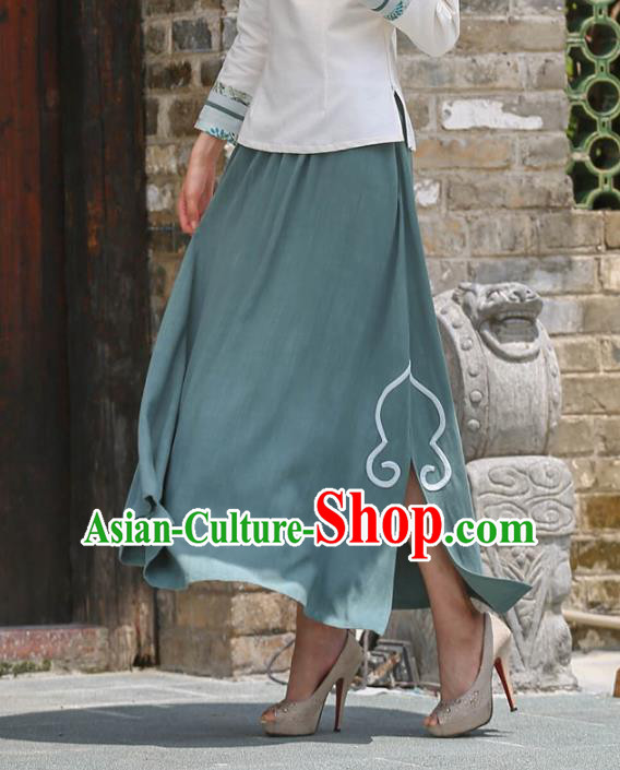 Asian China Hand Painting Top Grade Green Linen Bust Skirt, Traditional Chinese Tang Suit Hanfu Skirts for Women