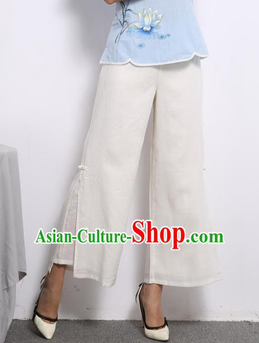 Traditional Chinese National Costume Loose Pants, Elegant Hanfu Embroidered Chiffon Wide leg Pants, China Ethnic Minorities Tang Suit Ultra-wide-leg Trousers for Women