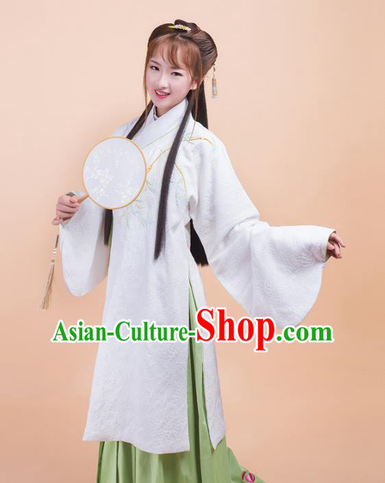 Asian China Ming Dynasty Princess Costume Palace Lady Embroidery Orchids White Blouse and Skirt Complete Set