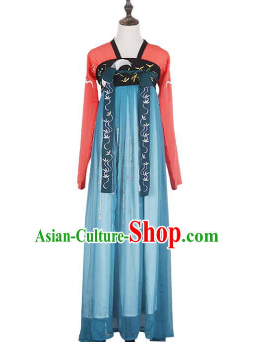 Asian China Tang Dynasty Imperial Concubine Embroidered Costume, Traditional Ancient Chinese Princess Elegant Hanfu Slip Skirt Clothing for Women