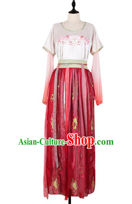 Asian China Tang Dynasty Palace Lady Embroidered Costume, Traditional Ancient Chinese Elegant Hanfu Imperial Concubine Clothing for Women