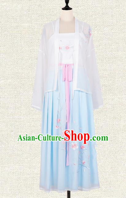 Asian China Tang Dynasty Palace Lady Embroidered Peach Blossom Costume, Traditional Ancient Chinese Elegant Hanfu Imperial Princess Clothing for Women