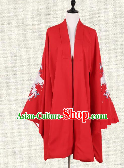 Asian China Tang Dynasty Princess Clothing Embroidered Red Cape, Traditional Ancient Chinese Palace Lady Hanfu Cardigan for Women