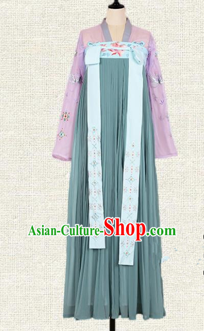 Asian China Tang Dynasty Princess Embroidered Clothing Complete Set, Traditional Ancient Chinese Palace Lady Hanfu Costume for Women