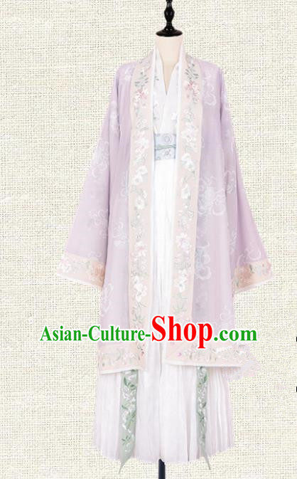 Asian China Jin Dynasty Princess Clothing Embroidered Wide Sleeve Cardigan Complete Set, Traditional Ancient Chinese Palace Lady Hanfu Clothing for Women